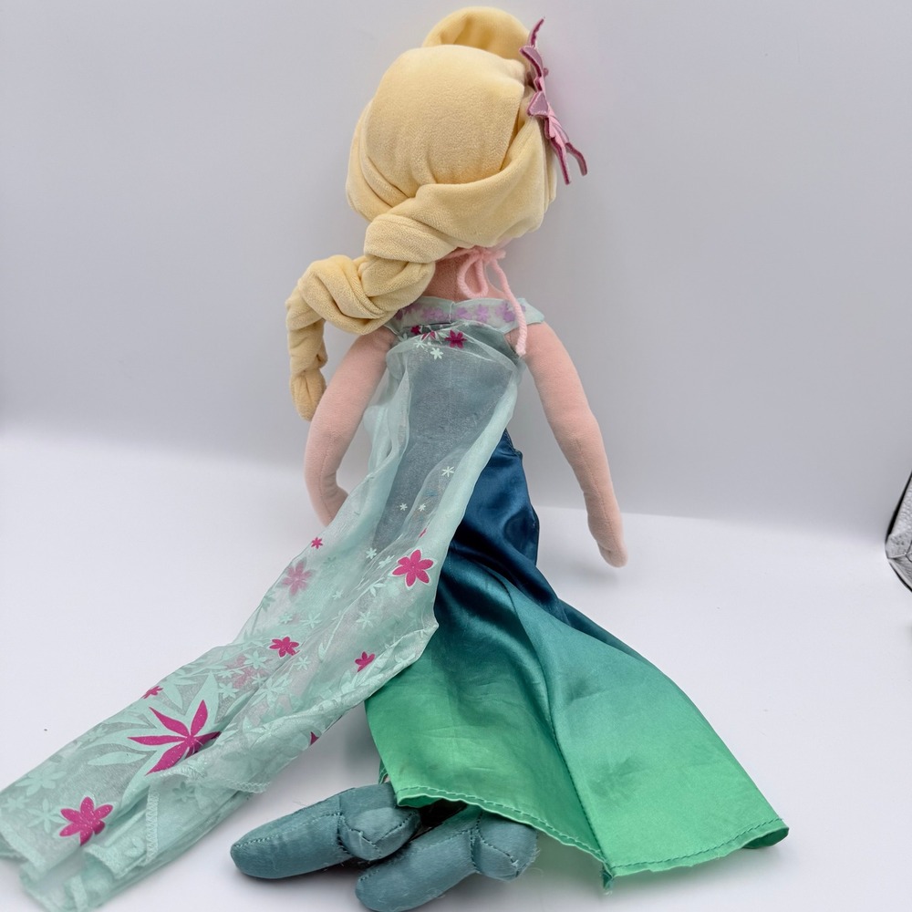 Disney Store Frozen Fever Elsa Plush Doll 18 Inch Green Floral Dress Cape - Picture 4 of 7